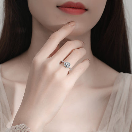 Anillo Con Diseño Geométrico Y Diamante Redondo De Plata 925