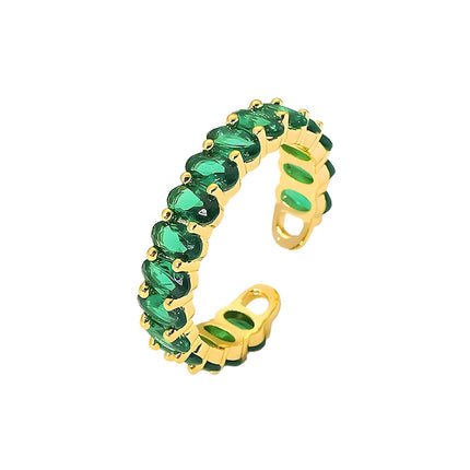 Anillo Ajustable Con Diseño Zircón Verde De Acero Inoxidable Chapado En Oro 14K