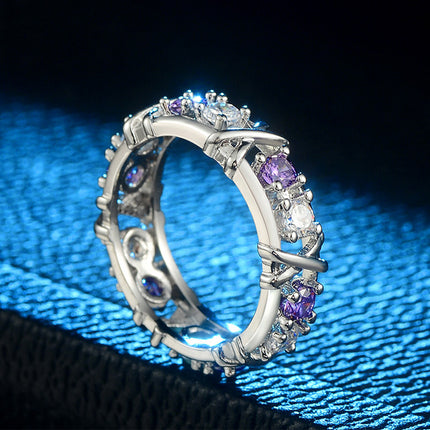 Anillo De Zirconia Para Mujer Con Diseño Cruzado Bicolor De Latón Y Acero