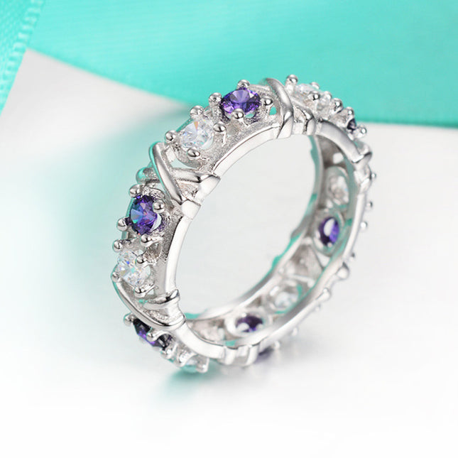 Anillo De Zirconia Para Mujer Con Diseño Cruzado Bicolor De Latón Y Acero