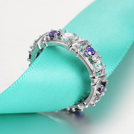 Anillo De Zirconia Para Mujer Con Diseño Cruzado Bicolor De Latón Y Acero