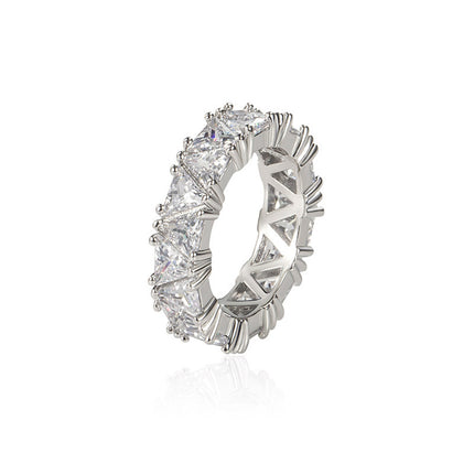 Anillo Con Diseño Triángulo De Circón De Diamantes Incrustados De Plata 925