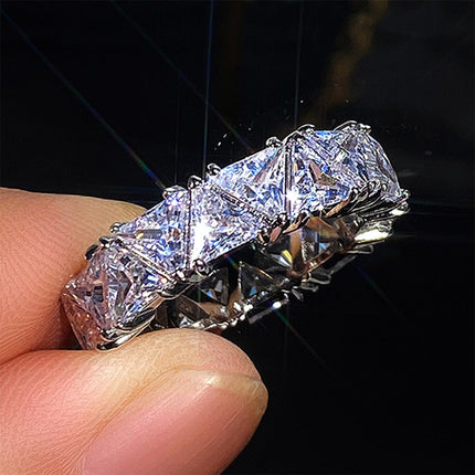 Anillo Con Diseño Triángulo De Circón De Diamantes Incrustados De Plata 925