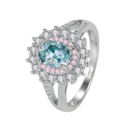 Anillo Geométrico Redondo Con Topacio Verde Y Diamantes De Cobre Chapado En Plata