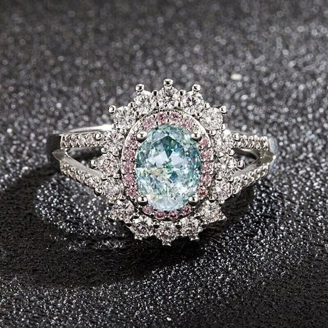 Anillo Geométrico Redondo Con Topacio Verde Y Diamantes De Cobre Chapado En Plata