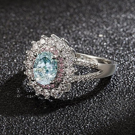 Anillo Geométrico Redondo Con Topacio Verde Y Diamantes De Cobre Chapado En Plata