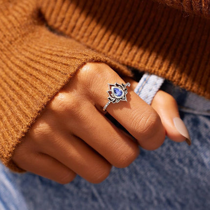 Anillo Con Diseño Minimalista De Moda Con Zirconia Y Diseño De Flor De Loto De Cobre