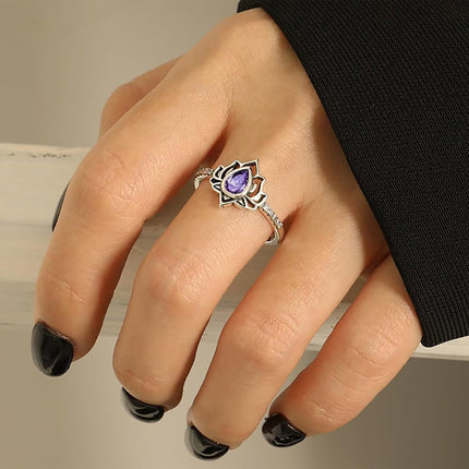 Anillo Con Diseño Minimalista De Moda Con Zirconia Y Diseño De Flor De Loto De Cobre
