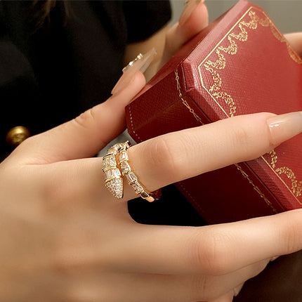 Anillo Ajustable Con Diseño De Serpiente Con Incrustación De Zirconia De Cobre