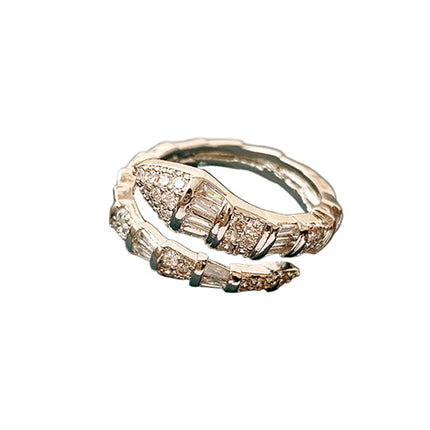 Anillo Ajustable Con Diseño De Serpiente Con Incrustación De Zirconia De Cobre