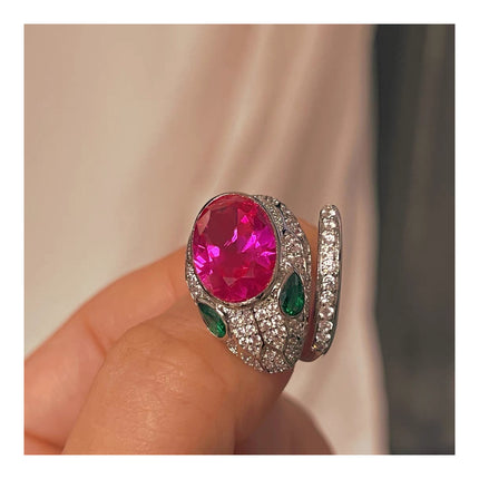 Anillo Con Diseño Cabeza De Serpiente Ajustable De Rubí Rosa De Cobre