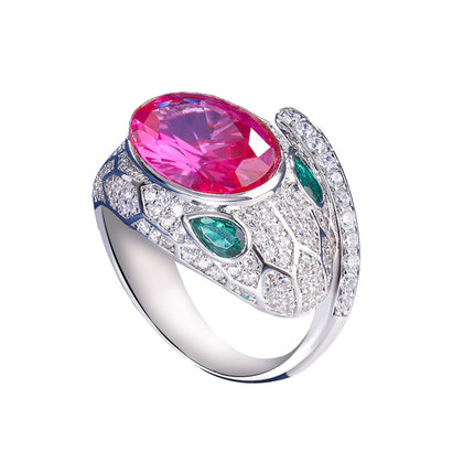 Anillo Con Diseño Cabeza De Serpiente Ajustable De Rubí Rosa De Cobre