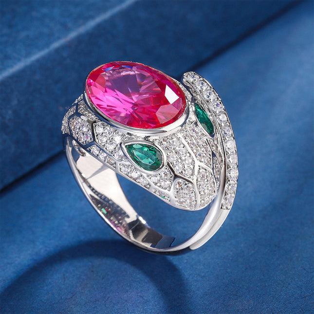 Anillo Con Diseño Cabeza De Serpiente Ajustable De Rubí Rosa De Cobre