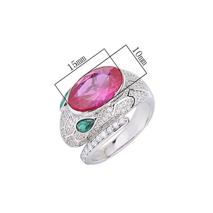 Anillo Con Diseño Cabeza De Serpiente Ajustable De Rubí Rosa De Cobre