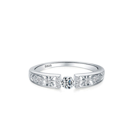 Anillo Con Diseño De Diamante Único Y Hueco De Plata S925