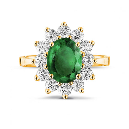Anillo Geométrico con Zircón Verde Y Diamantes De Acero Inoxidable Chapado En Oro 14K