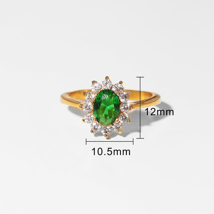 Anillo Geométrico con Zircón Verde Y Diamantes De Acero Inoxidable Chapado En Oro 14K