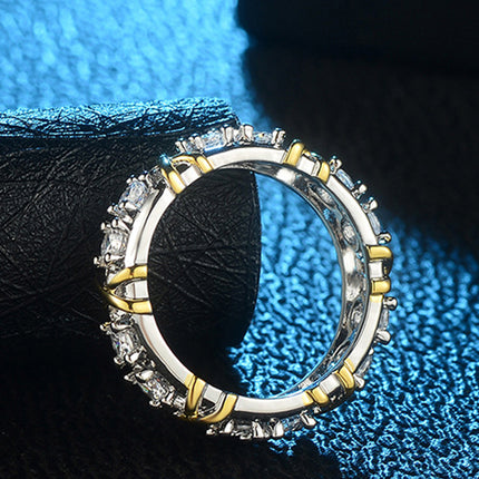 Anillo De Zirconia Para Mujer Con Diseño Cruzado Bicolor De Latón Y Acero