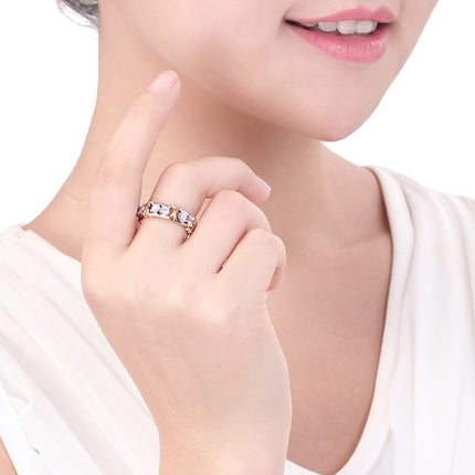 Anillo De Zirconia Para Mujer Con Diseño Cruzado Bicolor De Latón Y Acero