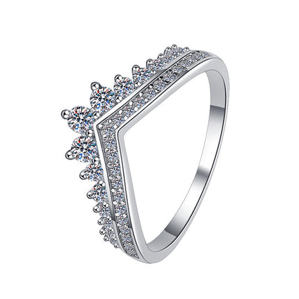 Anillo Con Diseño De Corona Y Diamante Simulado Brillante De Plata S925