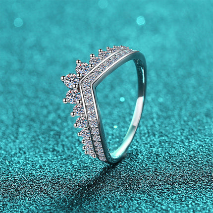 Anillo Con Diseño De Corona Y Diamante Simulado Brillante De Plata S925