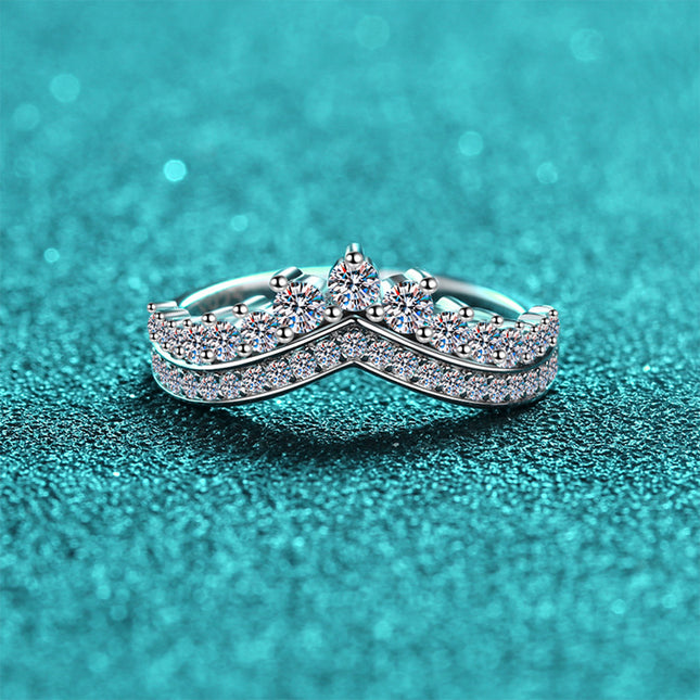 Anillo Con Diseño De Corona Y Diamante Simulado Brillante De Plata S925