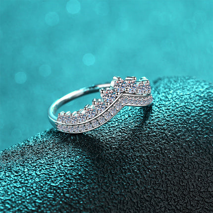 Anillo Con Diseño De Corona Y Diamante Simulado Brillante De Plata S925