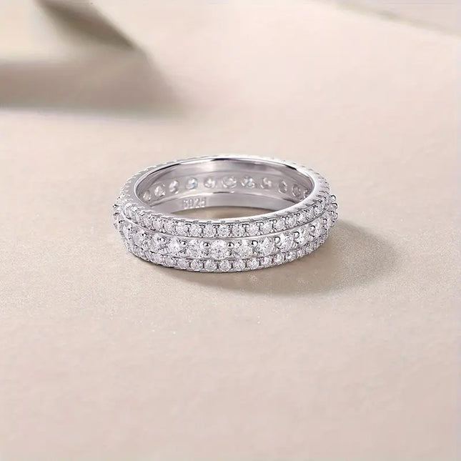 Anillo Con Diseño Geométrico con Zirconia Y Diamantes  De Cobre ,Estilo Moda