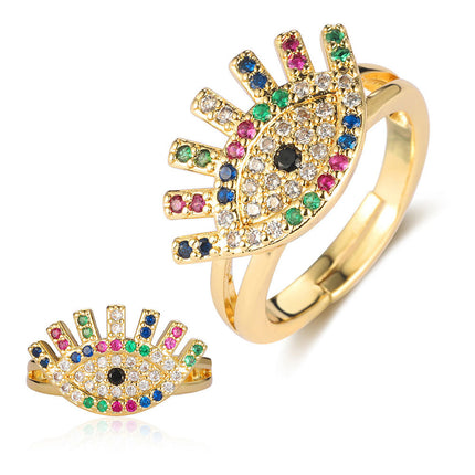 Anillo Con Diseño De Ojo Maligno Con Diamantes De Cobre Chapado En Oro 14K