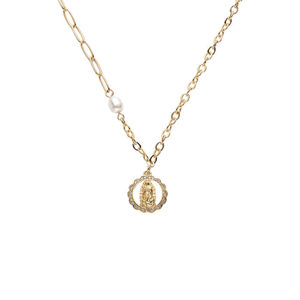 Collar De Doble Capa De Lujo Leve De Moda Con Colgante Redondo Con Diamantes Para Mujer