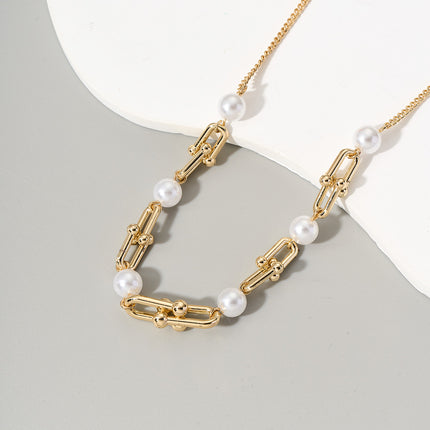 Collar De Perlas Con Hebilla De Herradura En Forma De U De Lujo Leve De Moda