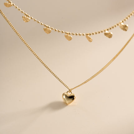 Collar Con Colgante De Corazón Brillante De Doble Capa De Lujo Leve De Moda