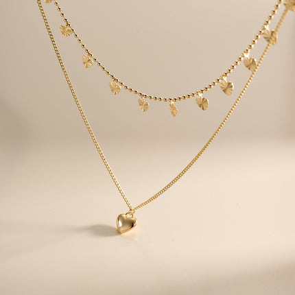 Collar Con Colgante De Corazón Brillante De Doble Capa De Lujo Leve De Moda