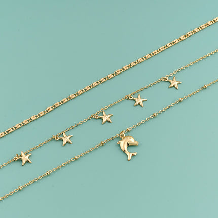 Collar Multicapa De Cobre Con Colgante De Delfín Y Estrella De Lujo Leve De Moda