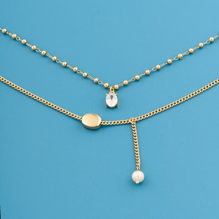 Collar Casual De Estilo Simple De Doble Capa De Lujo Leve De Moda Con Diamante De Imitación