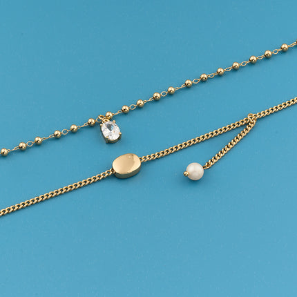 Collar Casual De Estilo Simple De Doble Capa De Lujo Leve De Moda Con Diamante De Imitación