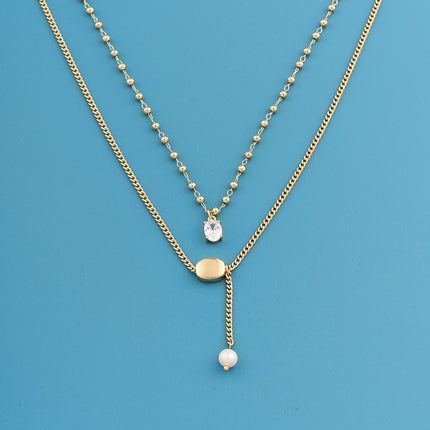 Collar Casual De Estilo Simple De Doble Capa De Lujo Leve De Moda Con Diamante De Imitación