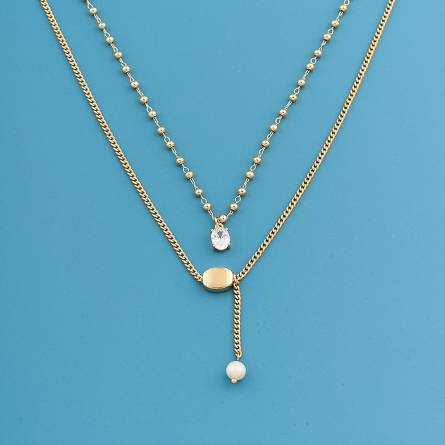 Collar Casual De Estilo Simple De Doble Capa De Lujo Leve De Moda Con Diamante De Imitación