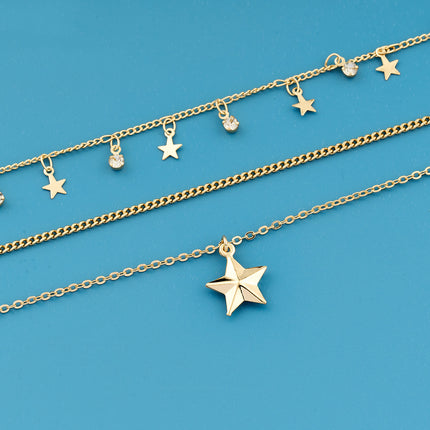 Collar Multicapa Con Colgante De Estrella Tridimensional De Lujo Ligero Para Mujer