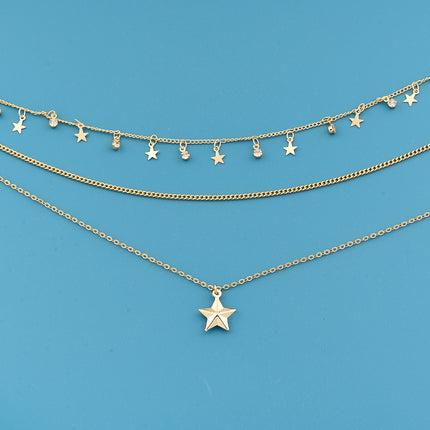 Collar Multicapa Con Colgante De Estrella Tridimensional De Lujo Ligero Para Mujer
