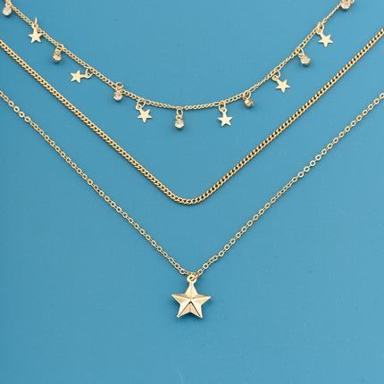 Collar Multicapa Con Colgante De Estrella Tridimensional De Lujo Ligero Para Mujer