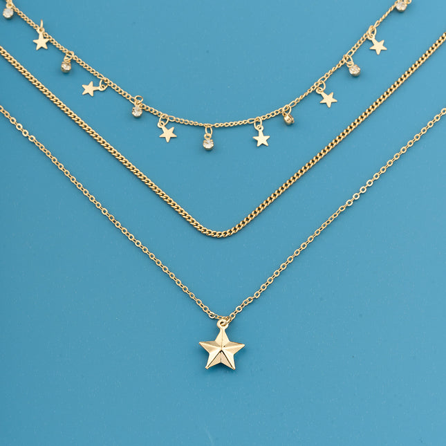 Collar Multicapa Con Colgante De Estrella Tridimensional De Lujo Ligero Para Mujer