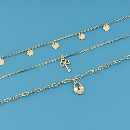 Collar De Tres Capas Con Colgante De Cerradura De Corazón De Lujo Ligero A La Moda