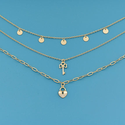 Collar De Tres Capas Con Colgante De Cerradura De Corazón De Lujo Ligero A La Moda