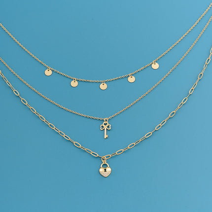 Collar De Tres Capas Con Colgante De Cerradura De Corazón De Lujo Ligero A La Moda