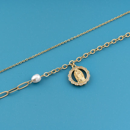 Collar De Doble Capa De Lujo Leve De Moda Con Colgante Redondo Con Diamantes Para Mujer
