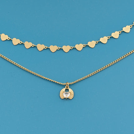 Collar Con Colgante De Plumas En Forma De Corazón De Doble Capa De Lujo Leve A La Moda