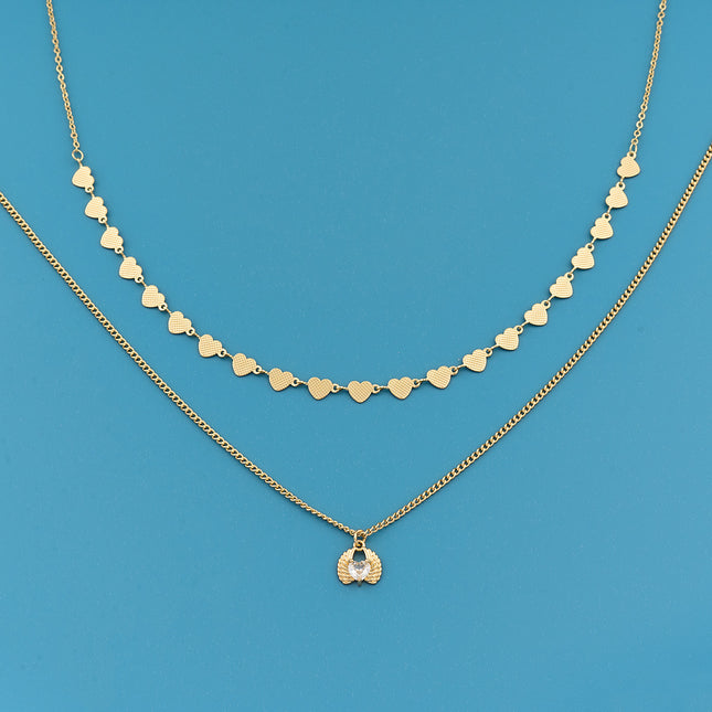 Collar Con Colgante De Plumas En Forma De Corazón De Doble Capa De Lujo Leve A La Moda