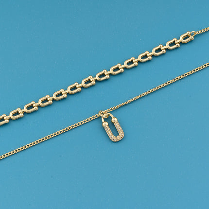 Collar De Doble Capa Con Colgante De Hebilla De Lujo Ligero De Moda Versátil