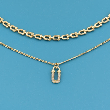 Collar De Doble Capa Con Colgante De Hebilla De Lujo Ligero De Moda Versátil